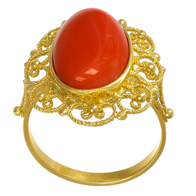 Anello - 18 carati Oro giallo Corallo