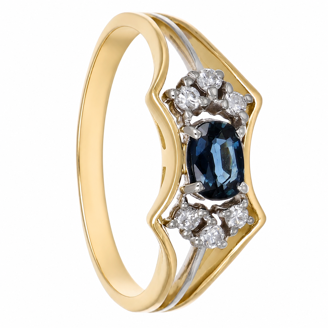 Anello - 18 carati Oro giallo, Oro bianco - 0.88ct. tw. Zaffiro - Diamante - Made in Italy - Handmade