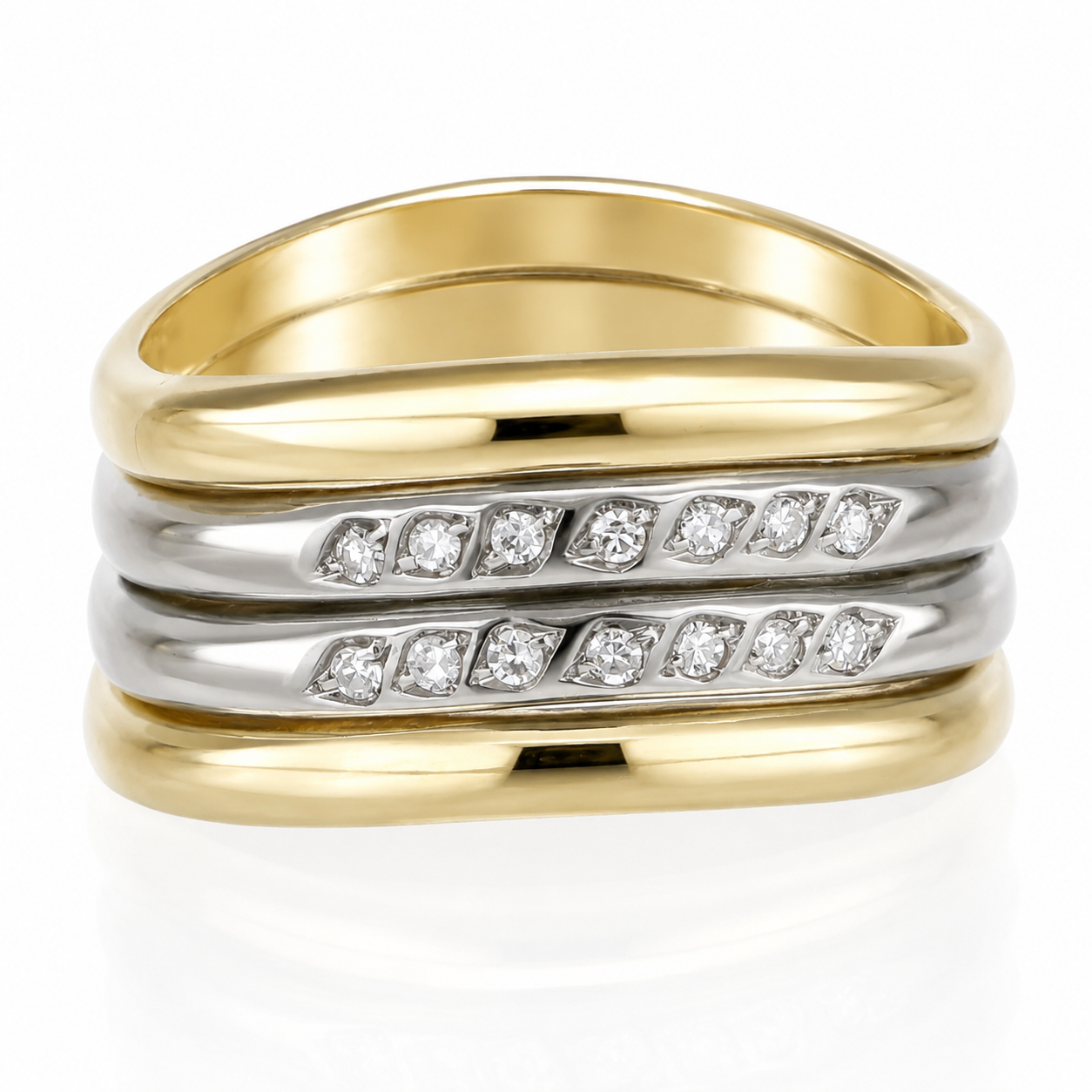 Anello - 18 carati Oro bianco, Oro giallo - 0.14ct. tw. Diamante (Naturale) - Made in Italy - Handmade