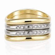 Anello - 18 carati Oro bianco, Oro giallo - 0.14ct. tw. Diamante (Naturale) - Made in Italy - Handmade