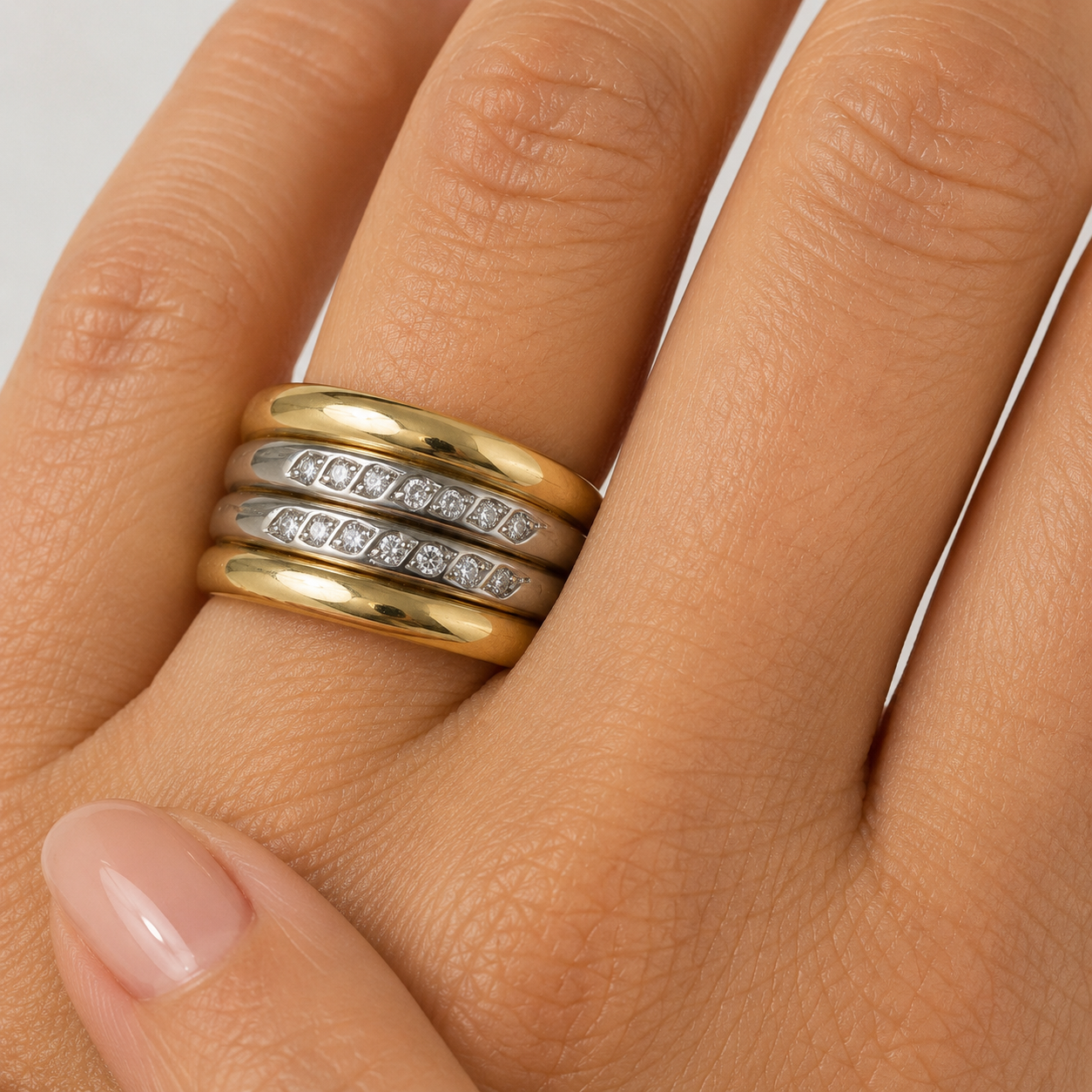 Anello - 18 carati Oro bianco, Oro giallo - 0.14ct. tw. Diamante (Naturale) - Made in Italy - Handmade