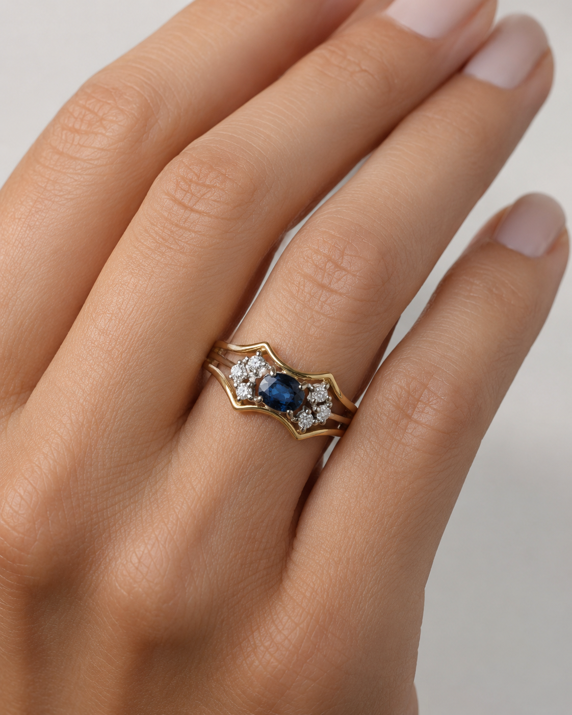 Anello - 18 carati Oro giallo, Oro bianco - 0.88ct. tw. Zaffiro - Diamante - Made in Italy - Handmade