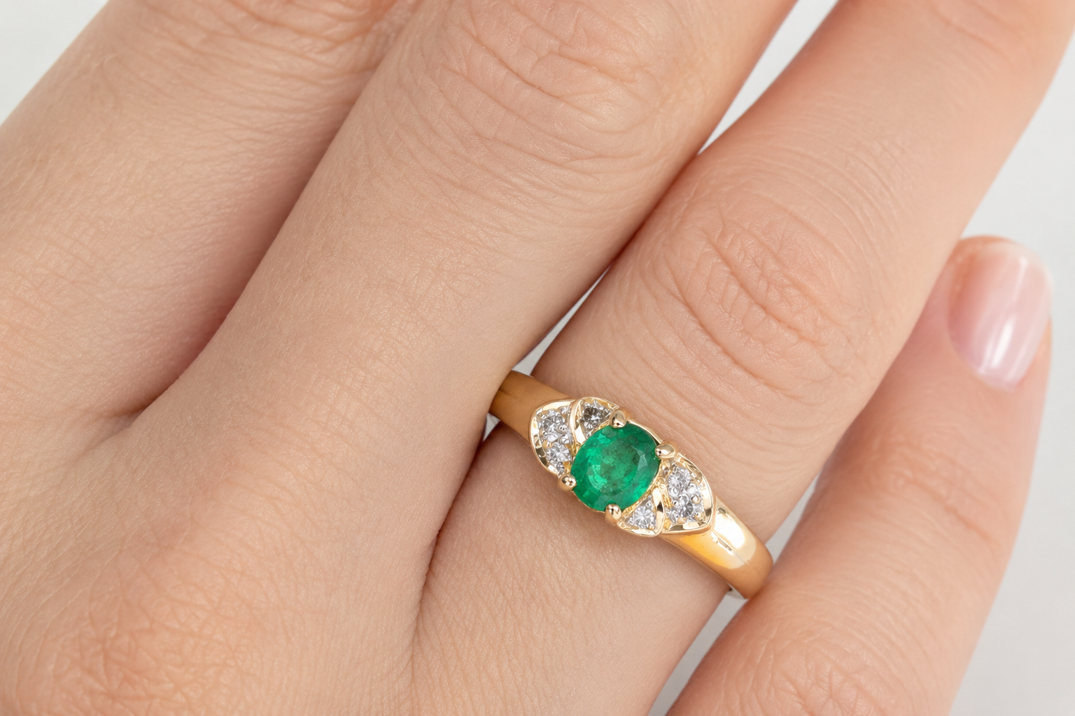 Anello - 18 carati Oro giallo - 0.31ct. tw. Smeraldo - Diamante - Made in Italy - Handmade