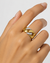 Anello - 18 carati Oro bianco, Oro giallo - 0.08ct. tw. Diamante (Naturale) - Made in Italy - Handmade