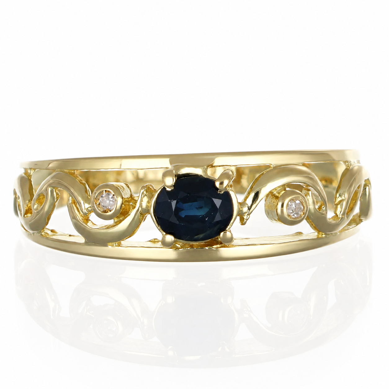 Anello - 18 carati Oro giallo - 0.33ct. tw. Zaffiro - Diamante - Made in Italy - Handmade