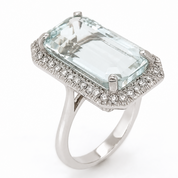 Anello - 18 carati Oro bianco Acquamarina - Diamante - Made in Italy - Handmade