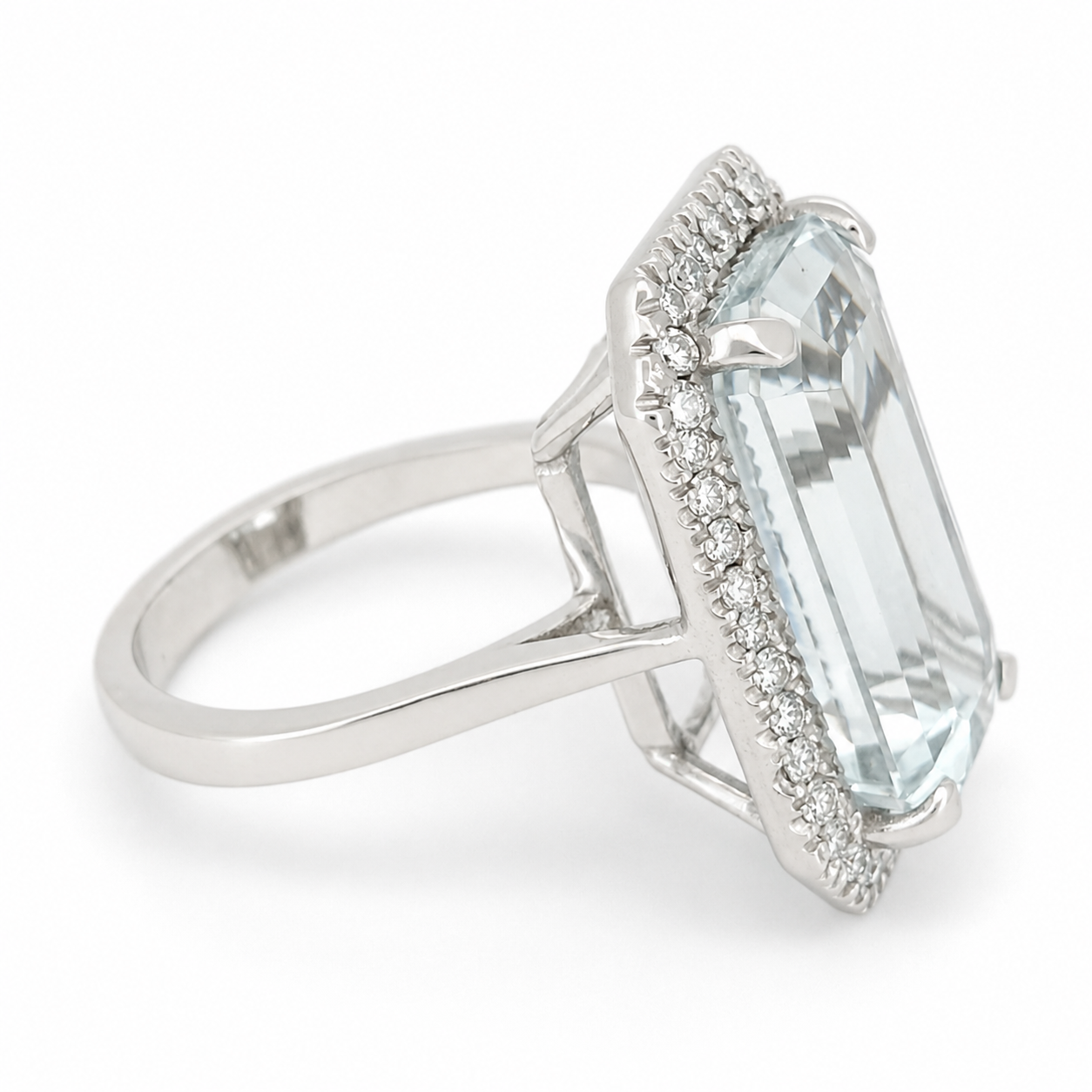 Anello - 18 carati Oro bianco Acquamarina - Diamante - Made in Italy - Handmade