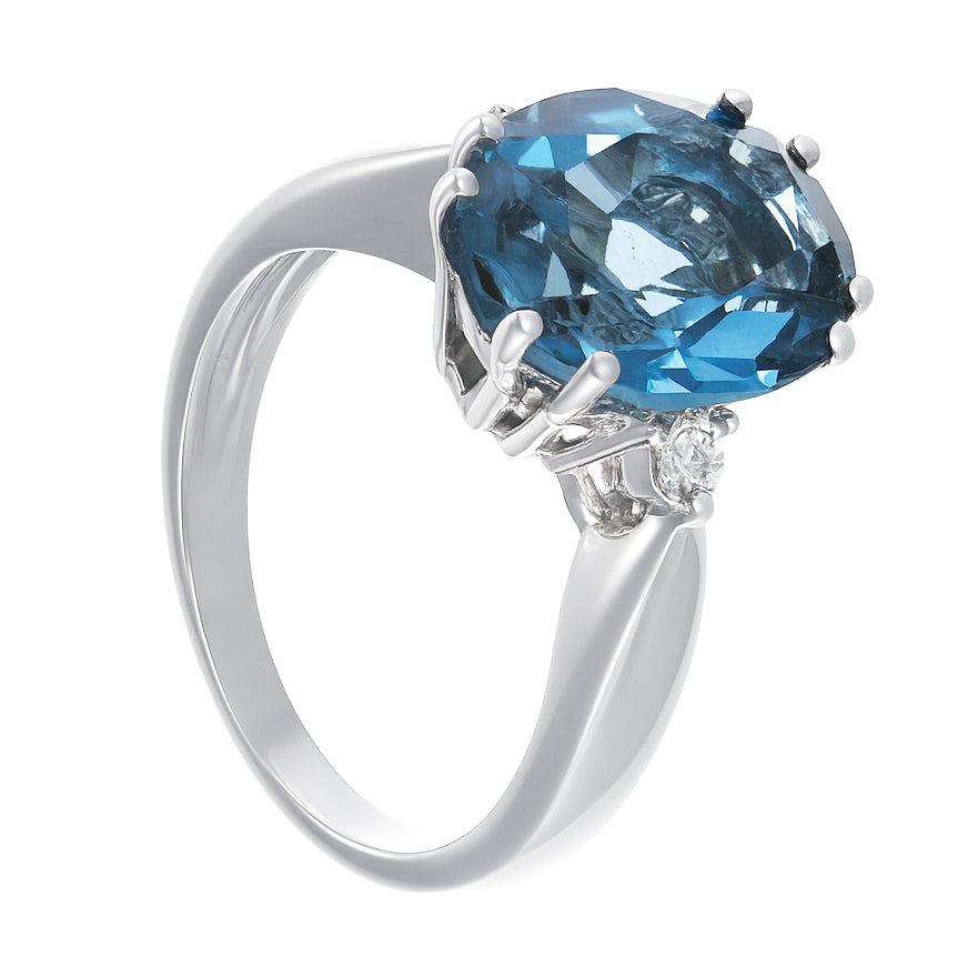 Anello - 18 carati Oro bianco - 5.55ct. tw. Topazio - Diamante