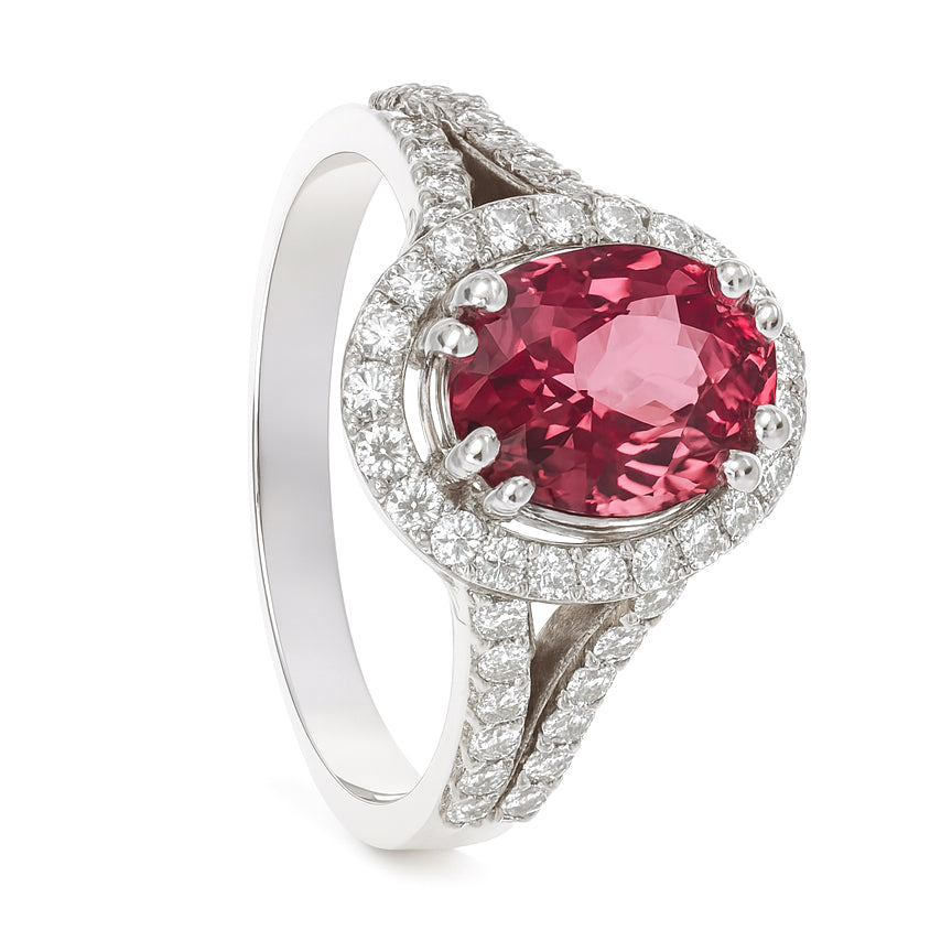 Anello - 18 carati Oro bianco - 2.58ct. tw. Tormalina - Diamante