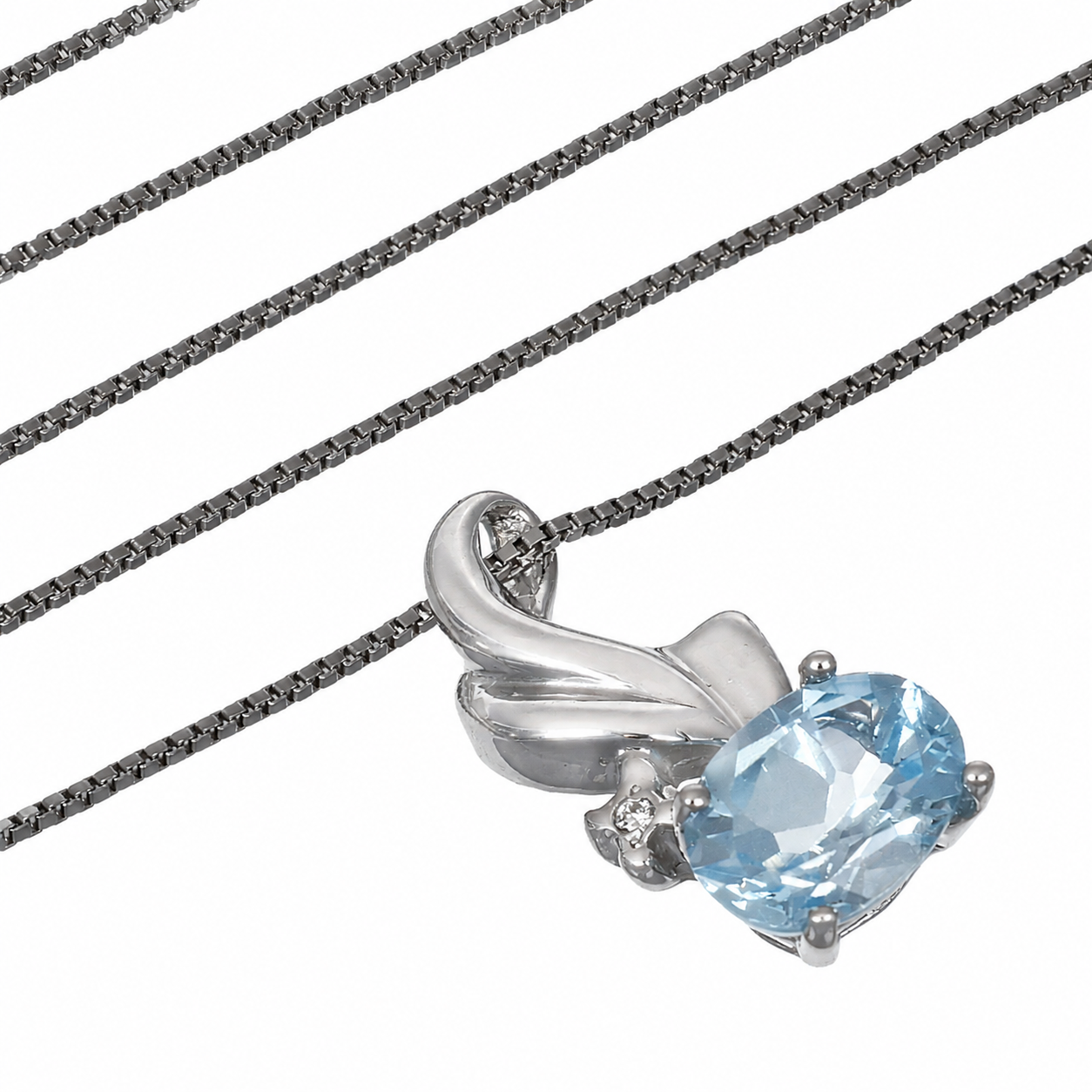 Collana con ciondolo - 18 carati Oro bianco - 1.32ct. tw. Acquamarina - Diamante - Made in Italy - Handmade