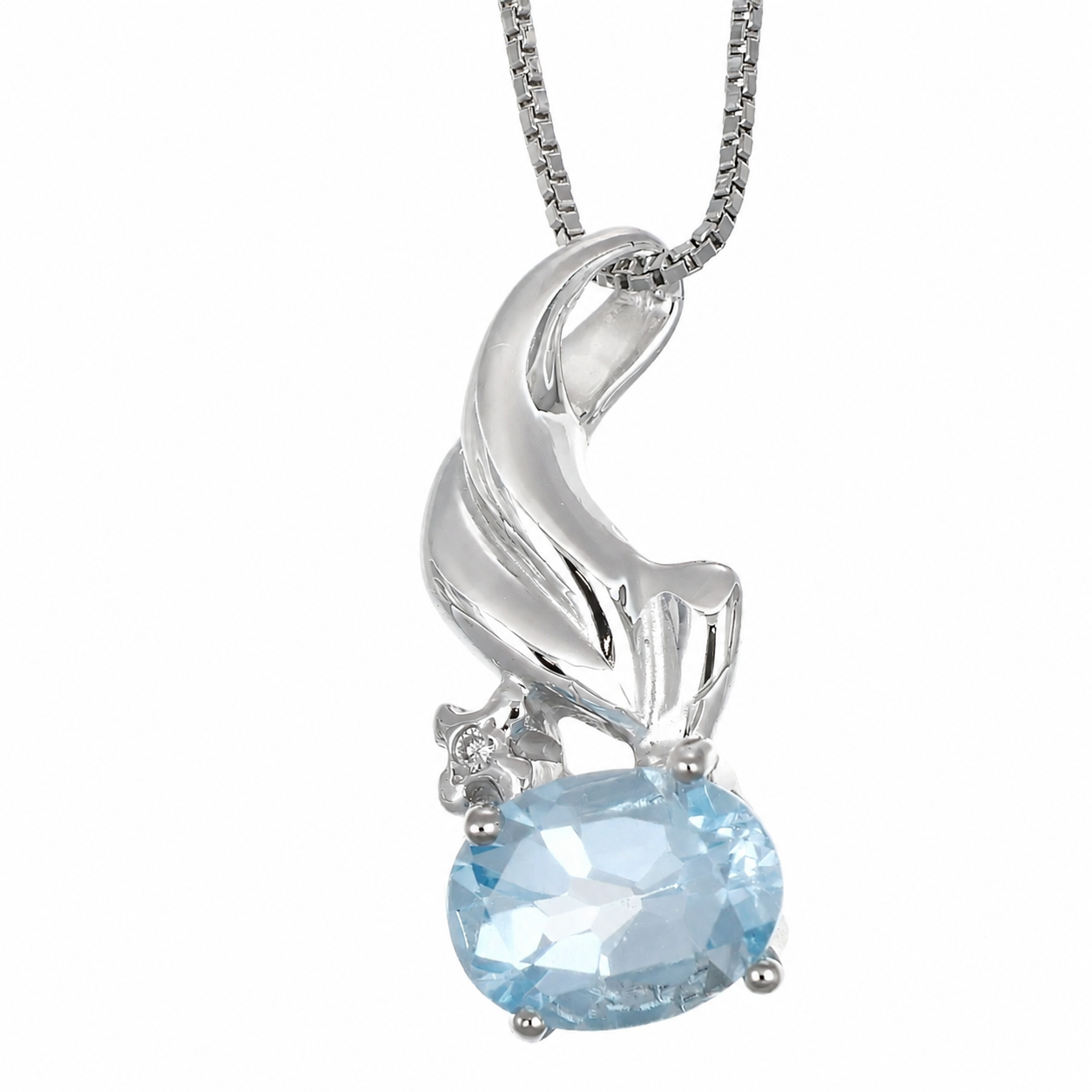 Collana con ciondolo - 18 carati Oro bianco - 1.32ct. tw. Acquamarina - Diamante - Made in Italy - Handmade