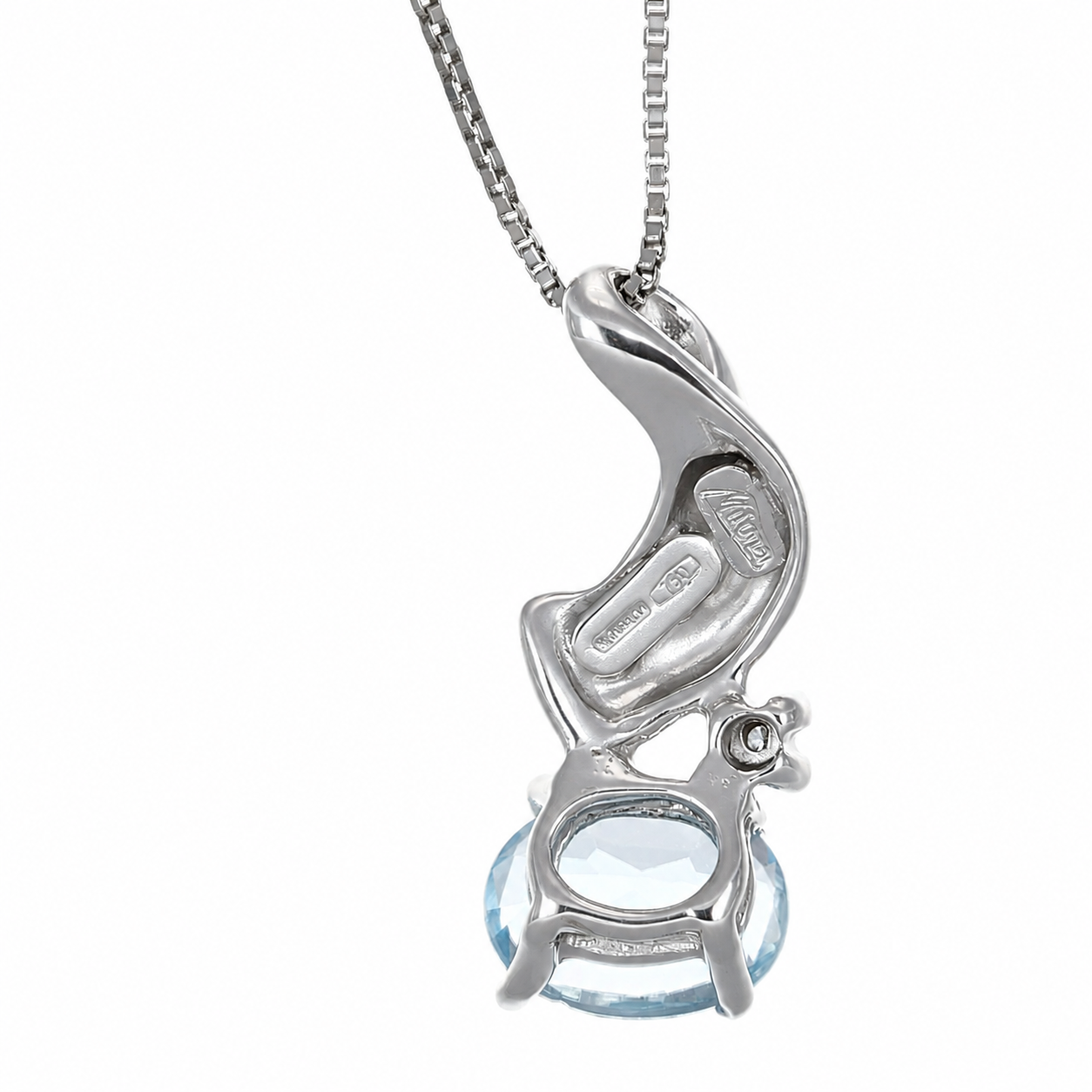 Collana con ciondolo - 18 carati Oro bianco - 1.32ct. tw. Acquamarina - Diamante - Made in Italy - Handmade