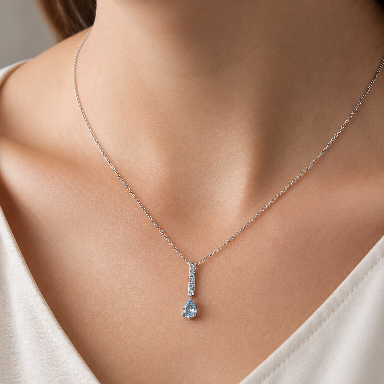 Collana con ciondolo - 18 carati Oro bianco - 0.92ct. tw. Acquamarina - Topazio - Made in Italy - Handmade