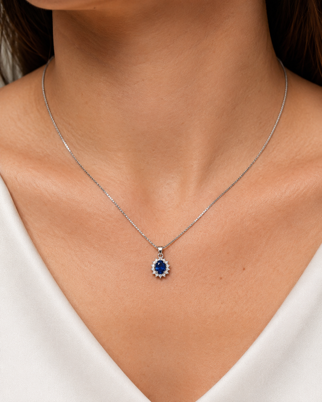Collana con ciondolo - 18 carati Oro bianco - 1.01ct. tw. Zaffiro - Diamante - Made in Italy - Handmade