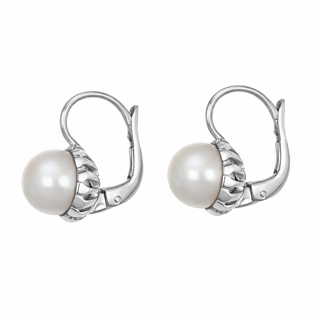 Orecchini - 18 carati Oro bianco - 0.04ct. tw. - Perla
