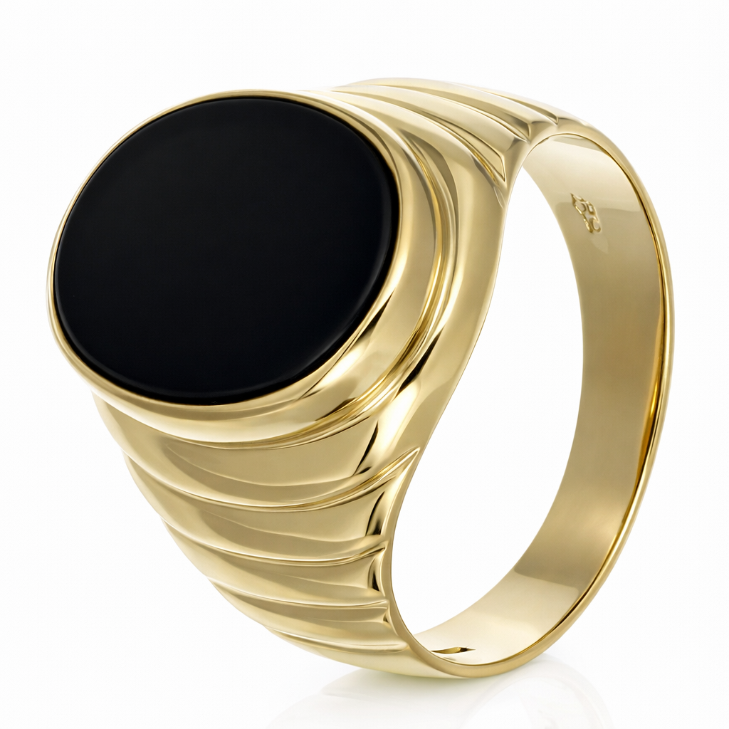 Anello - 18 carati Oro giallo Onice - Made in Italy - Handmade