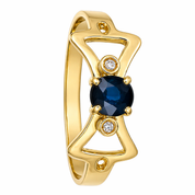 Anello - 18 carati Oro giallo - 0.42ct. tw. Zaffiro - Diamante