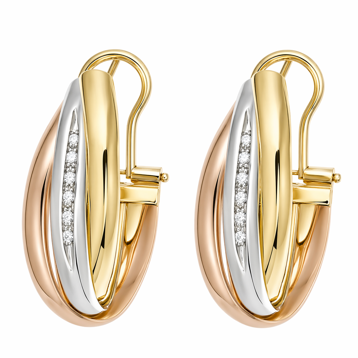Orecchini - 18 carati Oro bianco, Oro giallo, Oro rosa - 0.12ct. tw. Diamante (Naturale) - Made in Italy - Handmade
