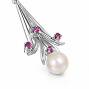 Ciondolo - 18 carati Oro bianco - 0.13ct. tw. Rubino - Diamante - Perla Akoya