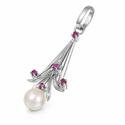 Ciondolo - 18 carati Oro bianco - 0.13ct. tw. Rubino - Diamante - Perla Akoya