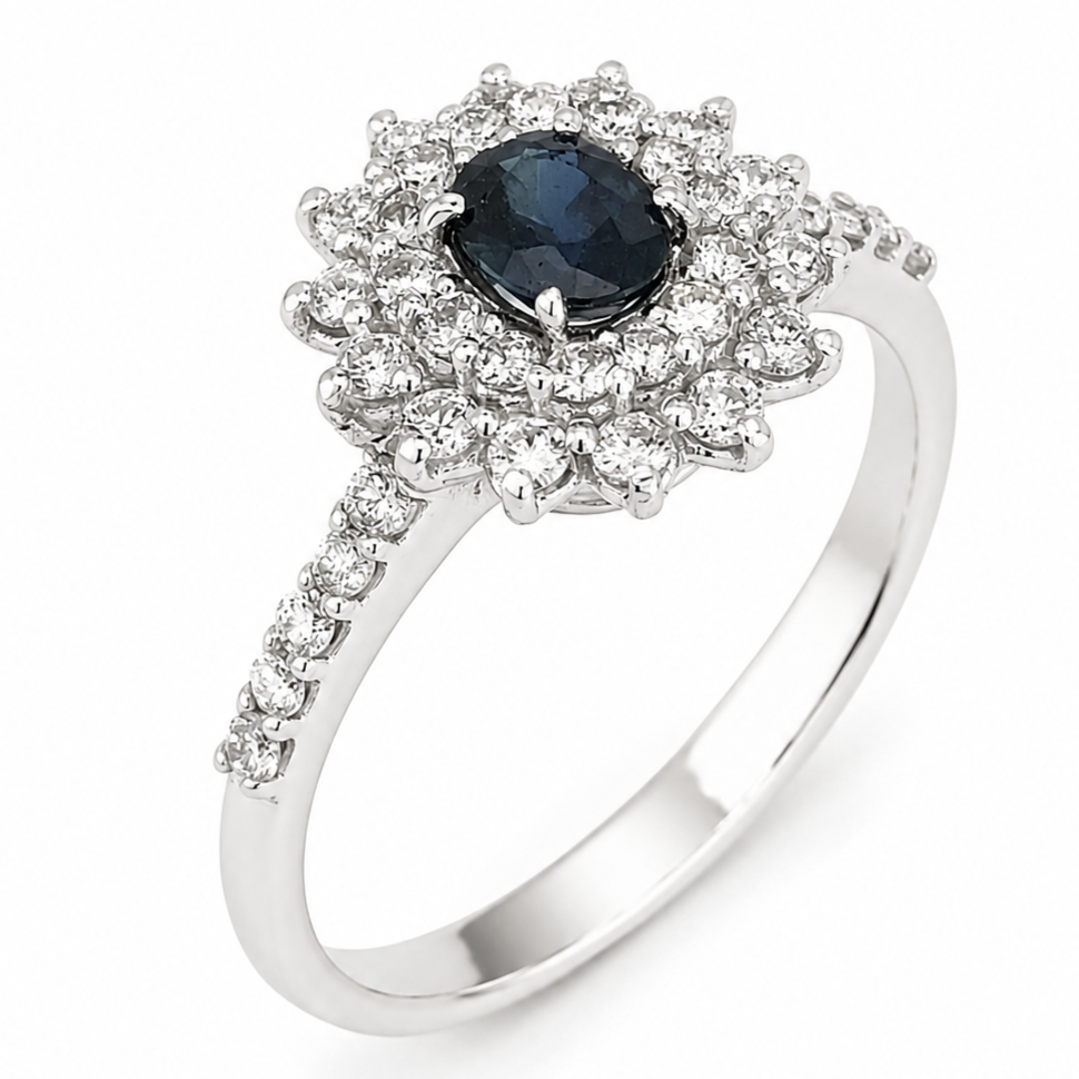 Anello - 18 carati Oro bianco- 0.73ct. tw. Zaffiro - Diamante - Made in Italy - HandMade