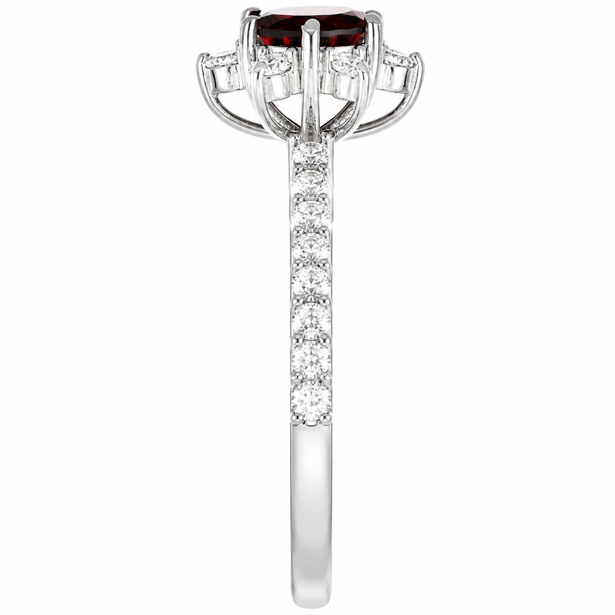 Anello - 14 carati Oro bianco - 1.40ct. tw. Granato - Diamante