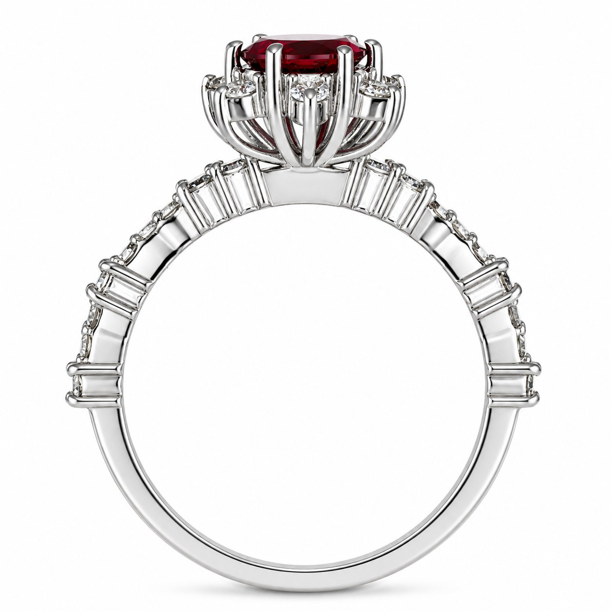 Anello - 14 carati Oro bianco - 1.40ct. tw. Granato - Diamante