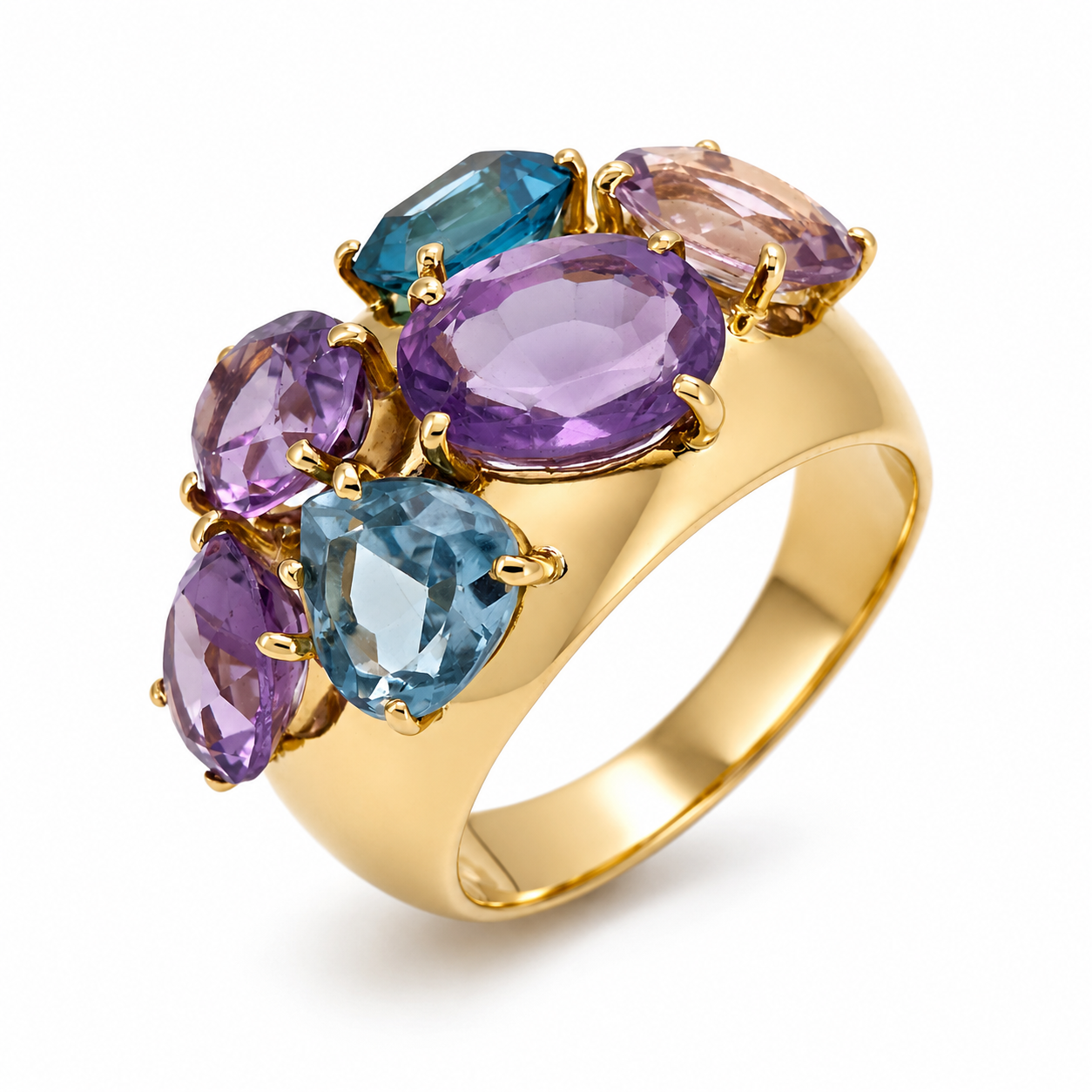 Anello - 18 carati Oro giallo, Ametiste - Acquamarina - Topazio - 8.20ct. tw. - Made in Italy - Handmade