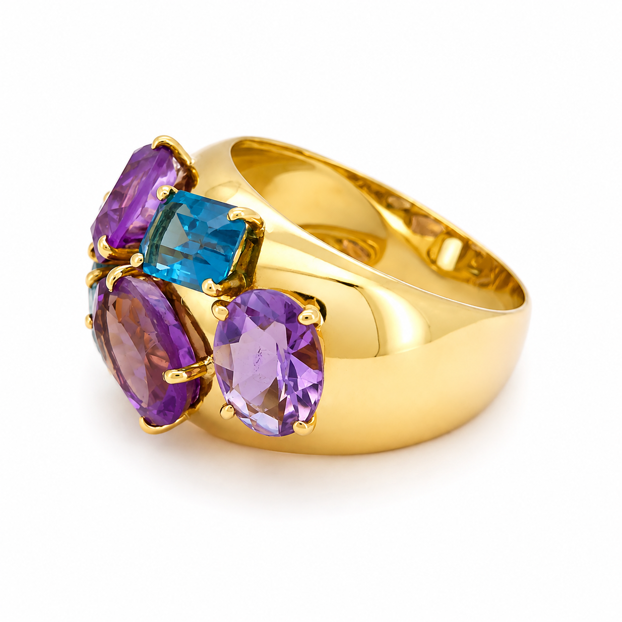 Anello - 18 carati Oro giallo, Ametiste - Acquamarina - Topazio - 8.20ct. tw. - Made in Italy - Handmade
