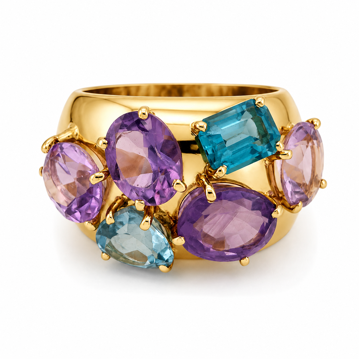 Anello - 18 carati Oro giallo, Ametiste - Acquamarina - Topazio - 8.20ct. tw. - Made in Italy - Handmade