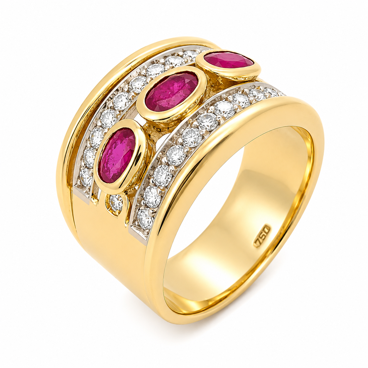 Anello - 18 carati Oro giallo, Oro bianco - 1.53ct. tw. Rubino - Diamante - Made in Italy - HandMade