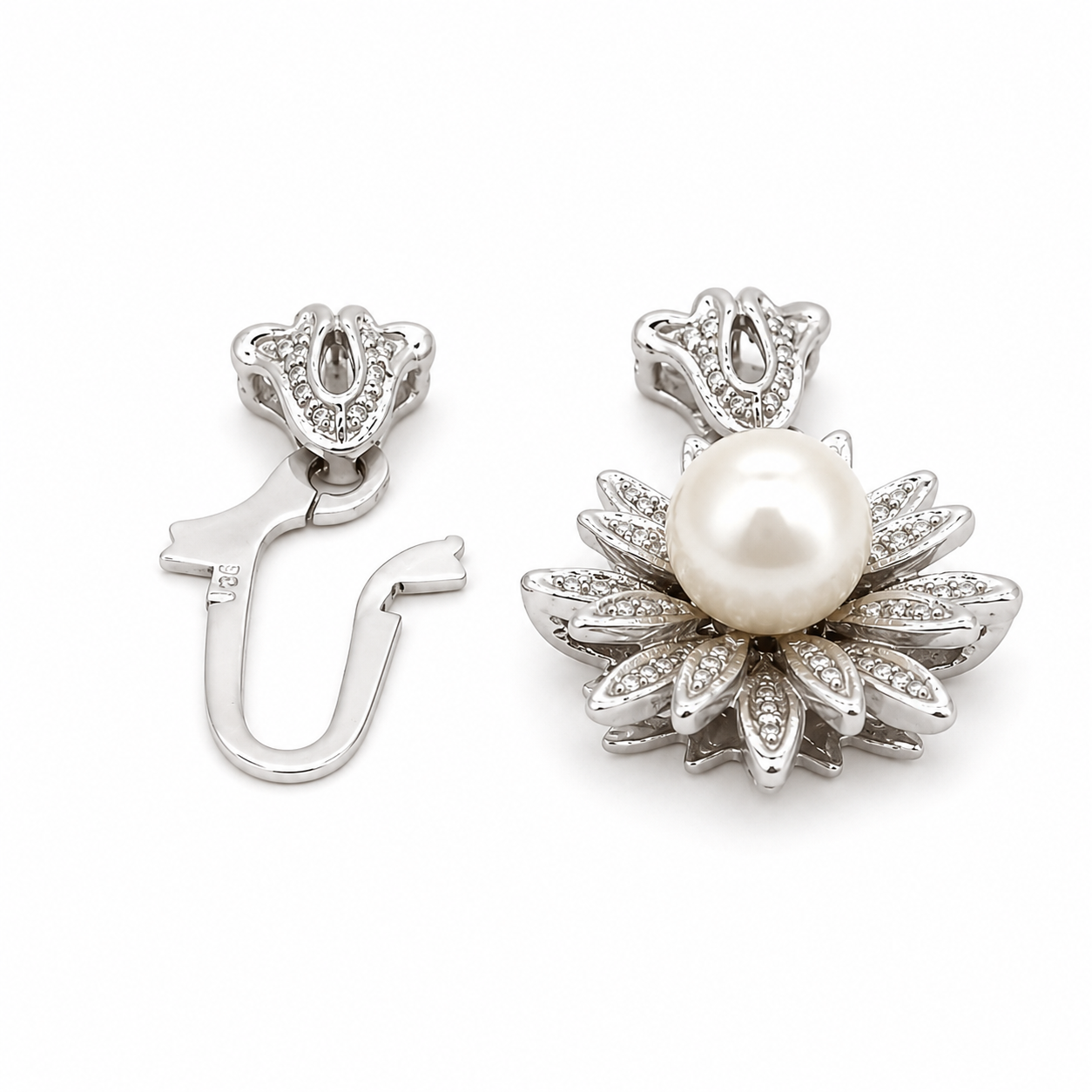 Chiusura per collana - 18 carati Oro bianco Perla - Made in Italy - Handmade