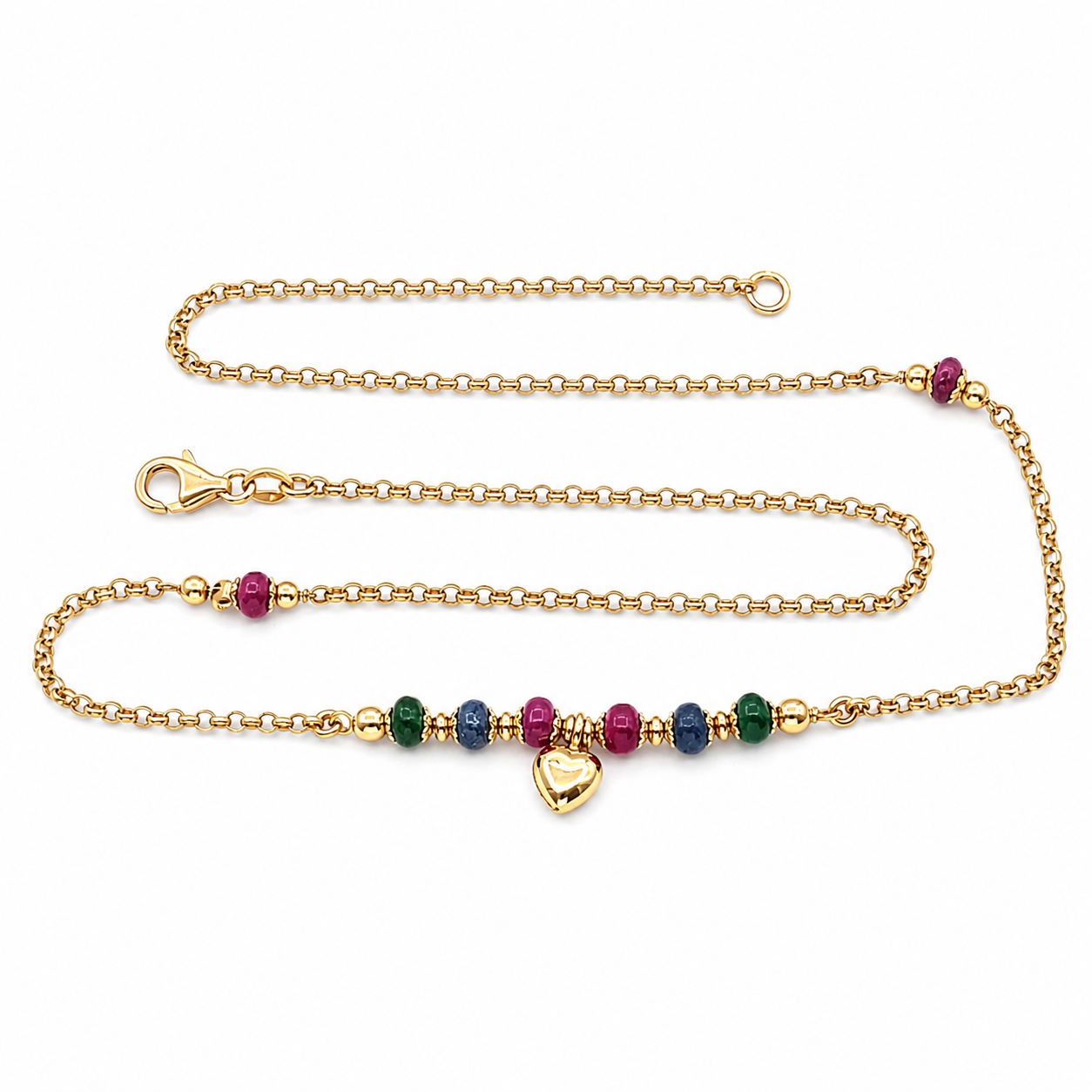 Collana con ciondolo - 18 carati Oro  Giallo - Zaffiri - Smeraldi- Rubini - Made in Italy - Handmade