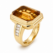 Anello - 18 carati Oro giallo -Quarzo - Diamante - Made in Italy - Handmade