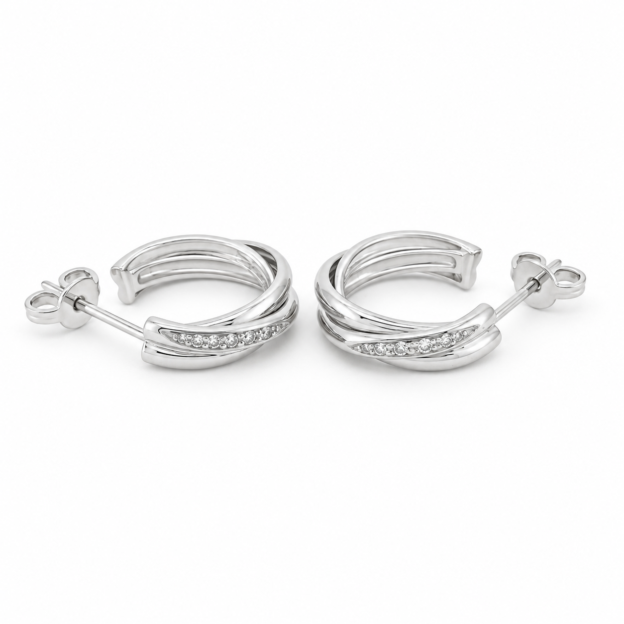 Orecchini - 18 carati Oro bianco - 0.08ct. tw. Diamante (Naturale) - Made in Italy - Handmade
