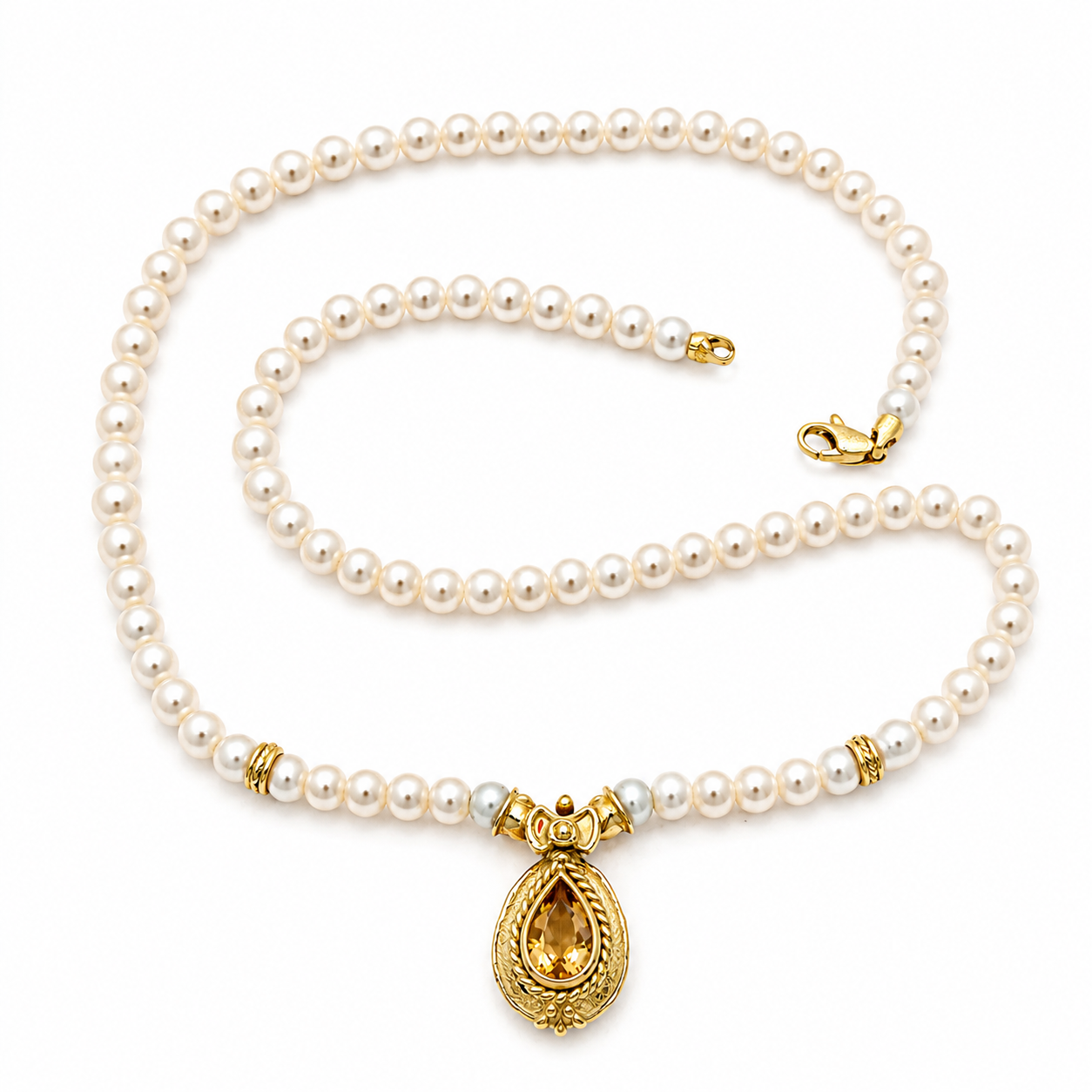 Collana - 18 carati Oro giallo - 3.00ct. tw. Quarzo - Perla - MADE IN ITALY - HANDMADE