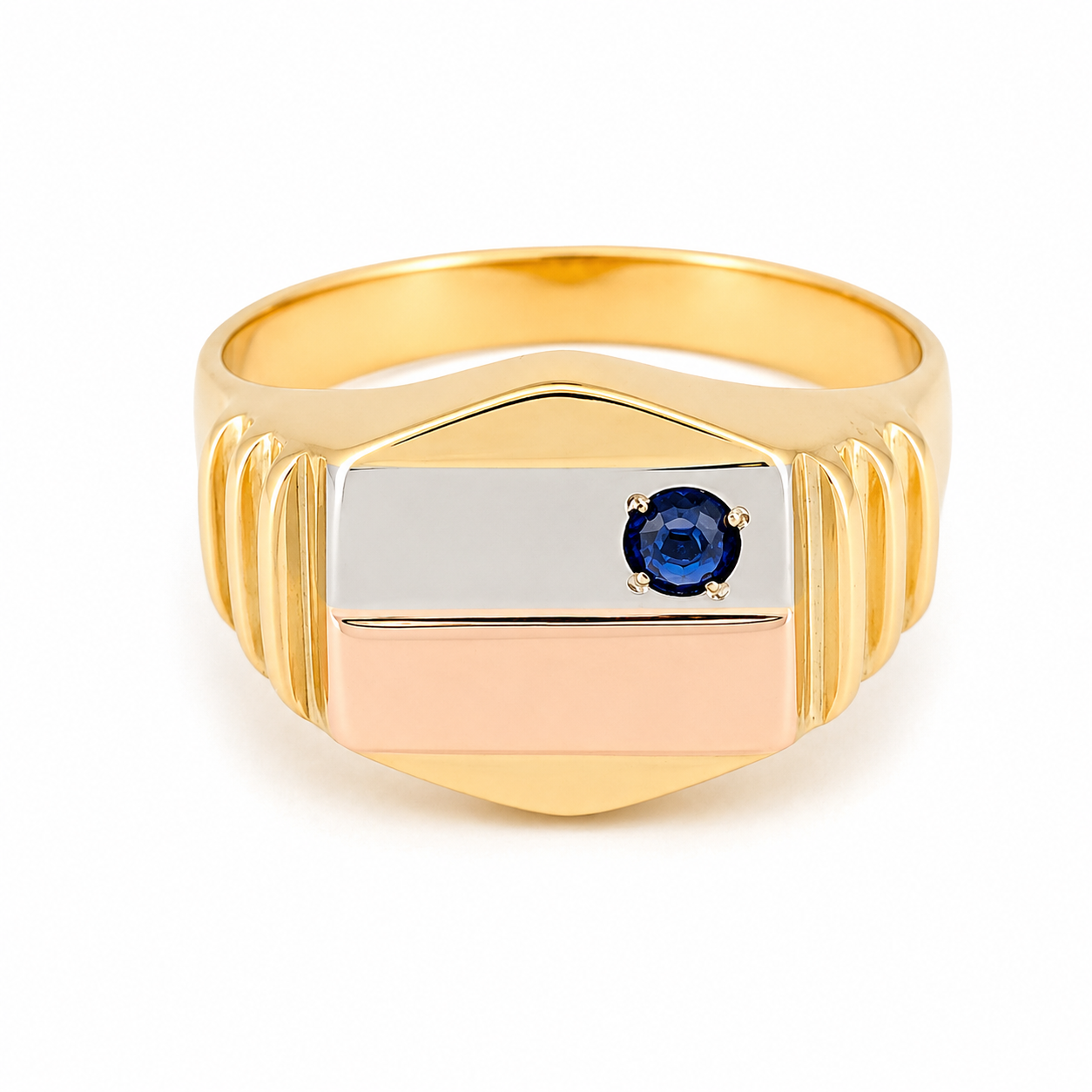 Anello - 18 carati Oro giallo, Oro rosa, Oro bianco - 0.10ct. tw. Zaffiro - Made in Italy - Handmade