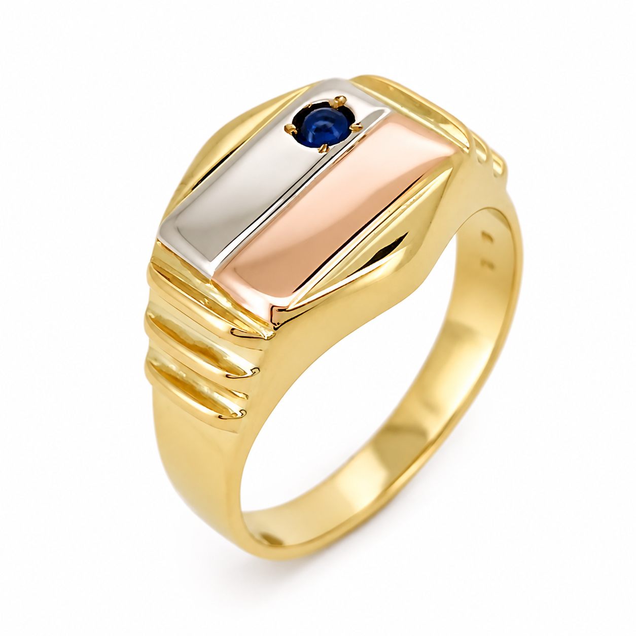 Anello - 18 carati Oro giallo, Oro rosa, Oro bianco - 0.10ct. tw. Zaffiro - Made in Italy - Handmade