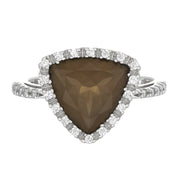 Anello - 18 carati Oro bianco - 6.08ct. tw. Quarzo - Diamante