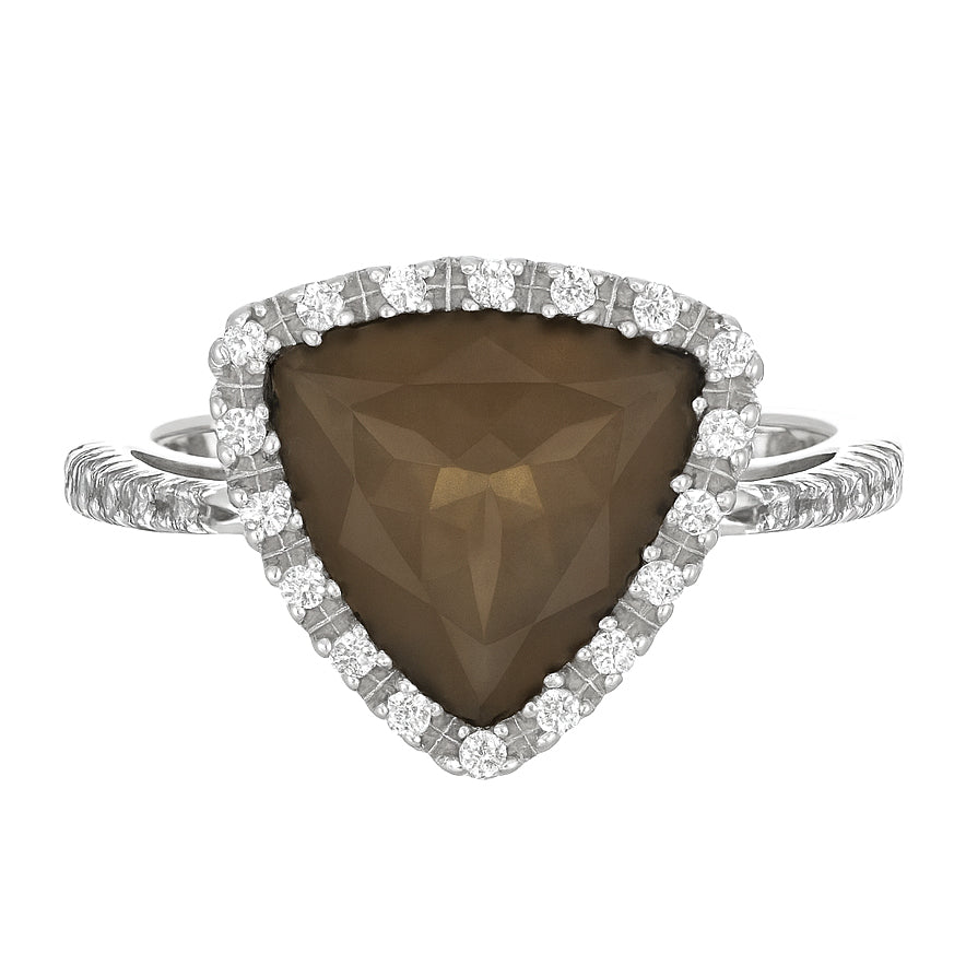 Anello - 18 carati Oro bianco - 6.08ct. tw. Quarzo - Diamante