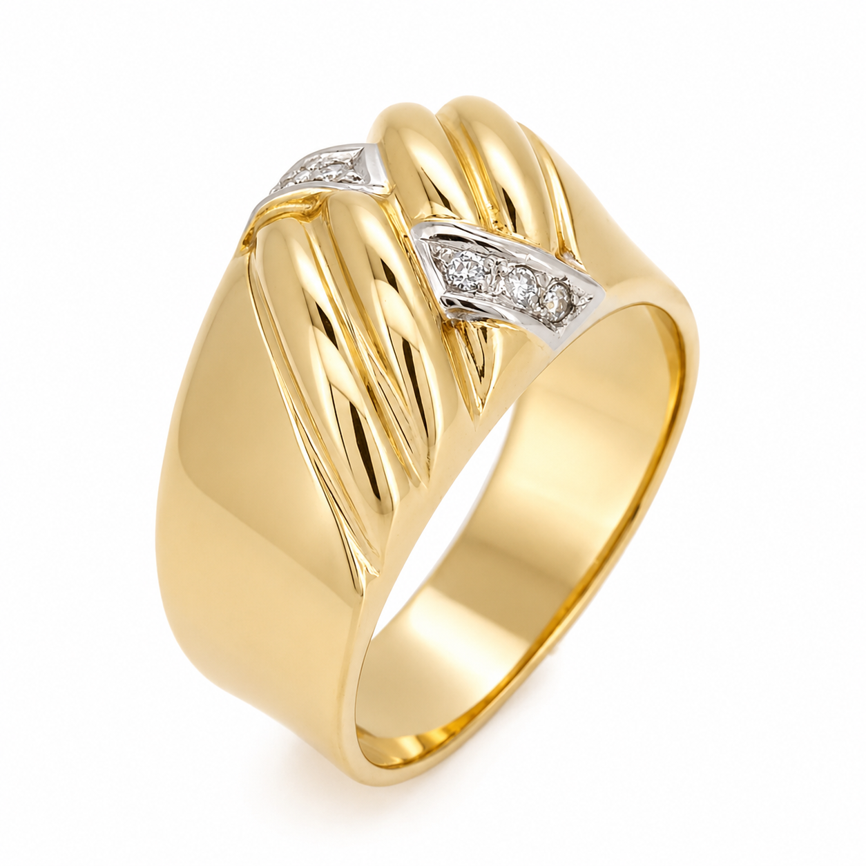 Anello - 18 carati Oro bianco, Oro giallo - 0.06ct. tw. Diamante (Naturale) - Made in Italy - Handmade