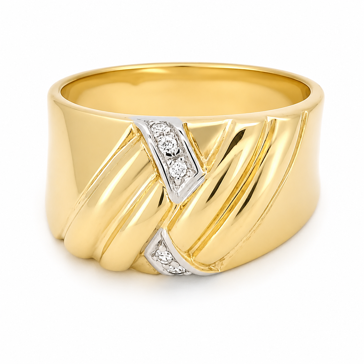 Anello - 18 carati Oro bianco, Oro giallo - 0.06ct. tw. Diamante (Naturale) - Made in Italy - Handmade