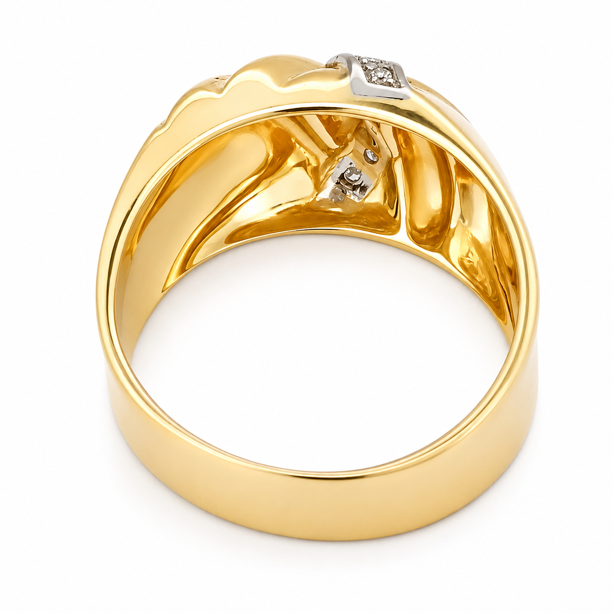 Anello - 18 carati Oro bianco, Oro giallo - 0.06ct. tw. Diamante (Naturale) - Made in Italy - Handmade