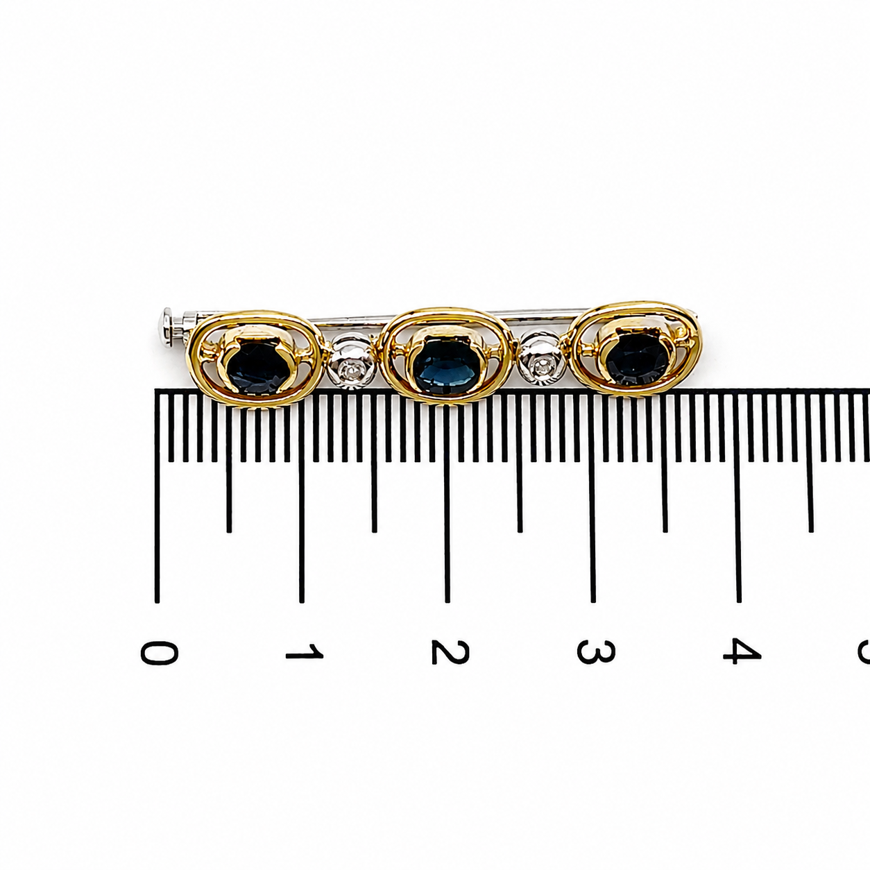 Spilla - 14 carati Oro giallo, Oro bianco - 1.37ct. tw. Zaffiro - Diamante - Made in Italy - Handmade