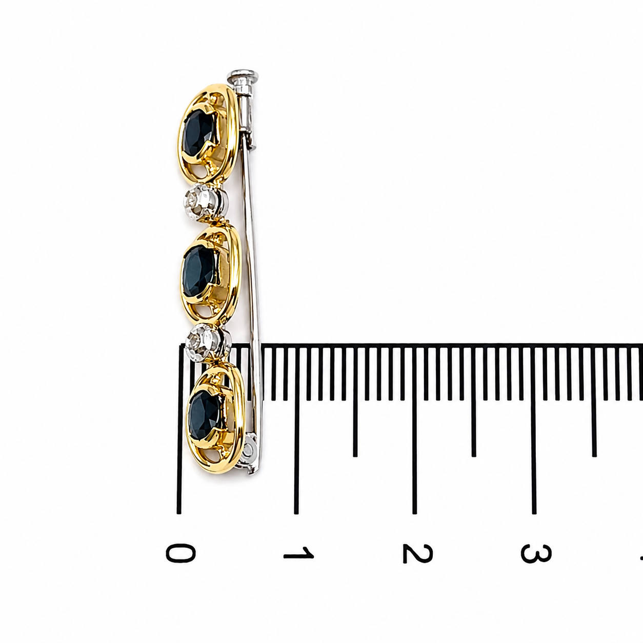 Spilla - 14 carati Oro giallo, Oro bianco - 1.37ct. tw. Zaffiro - Diamante - Made in Italy - Handmade