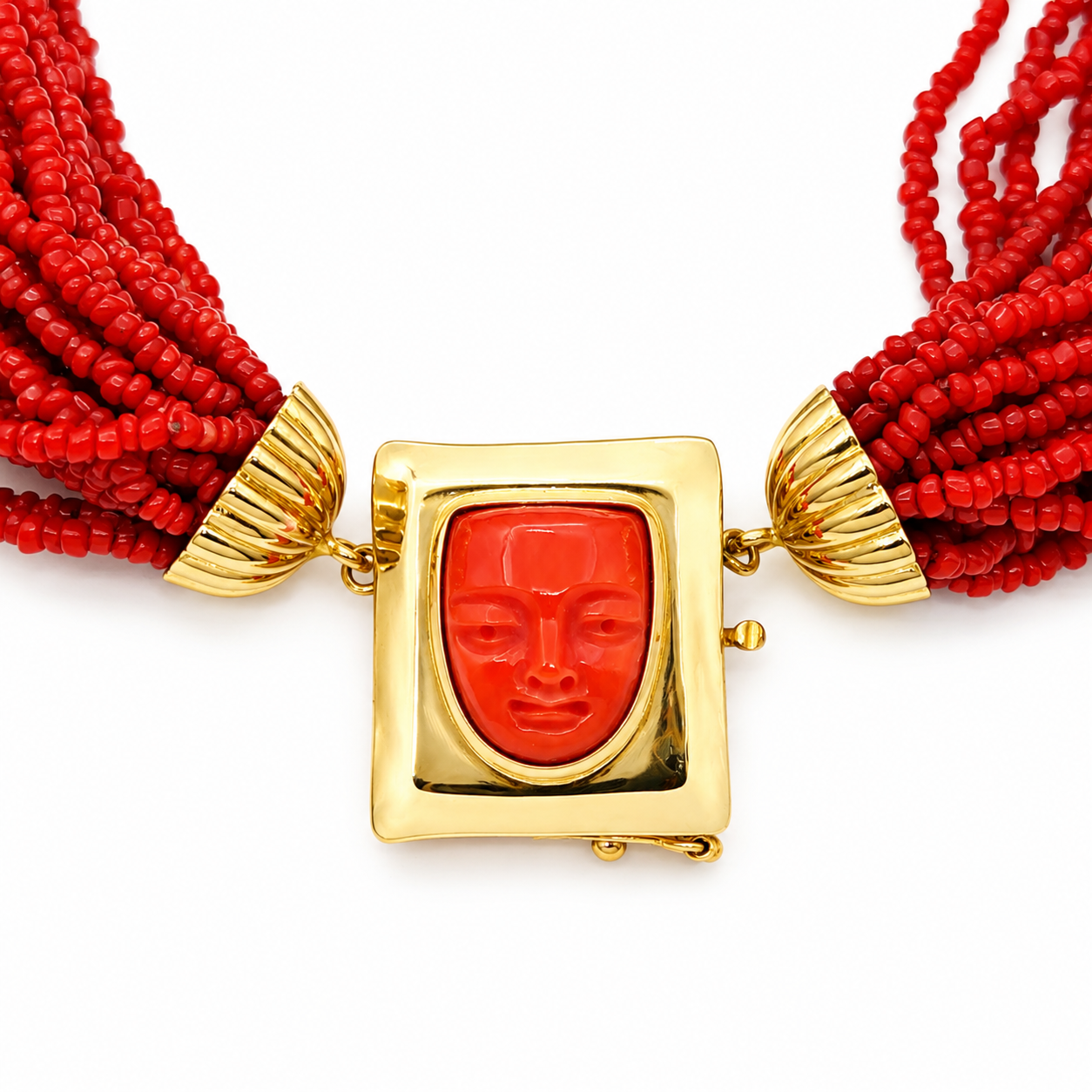Collana - 18 carati Oro giallo Corallo - Made in Italy - Handmade