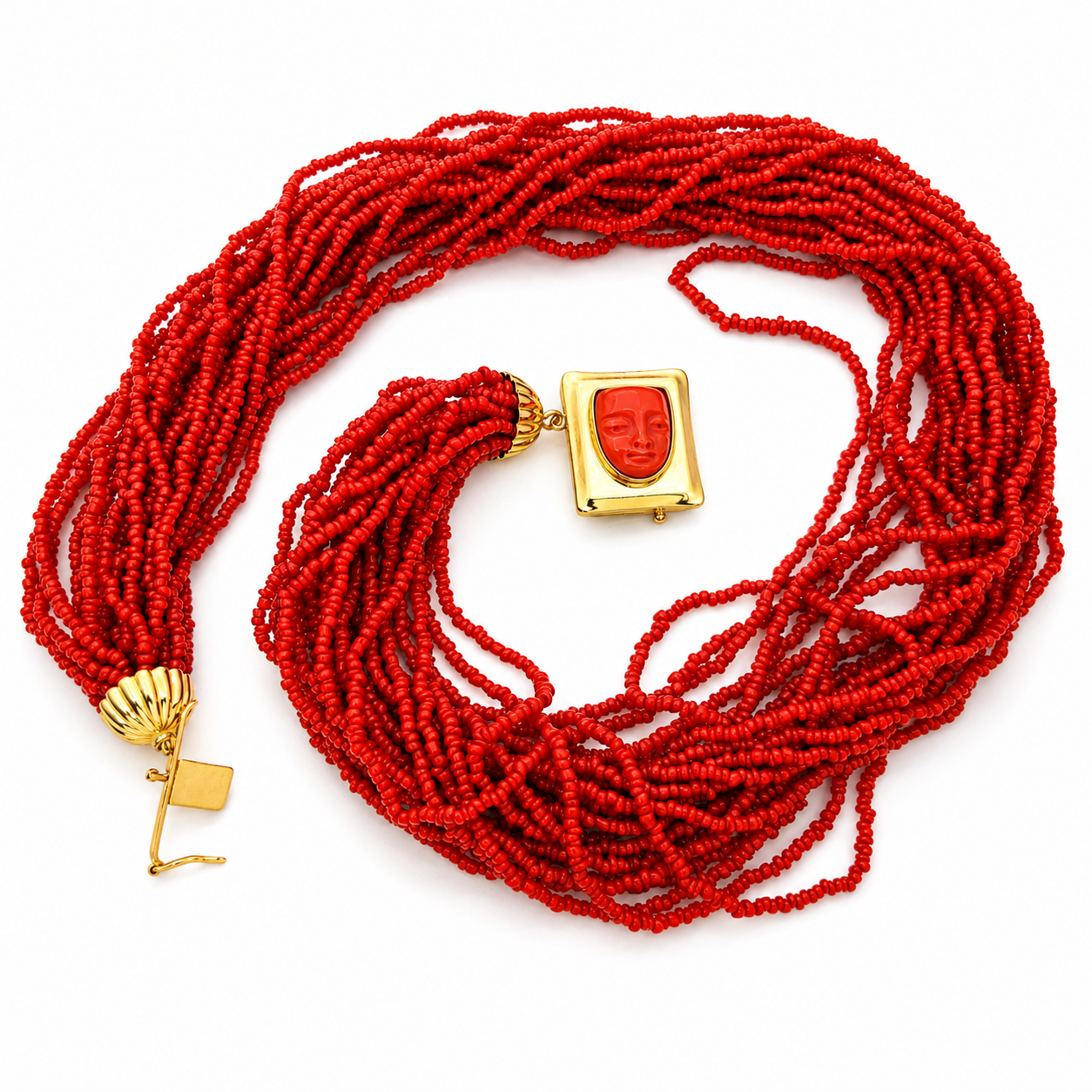 Collana - 18 carati Oro giallo Corallo - Made in Italy - Handmade