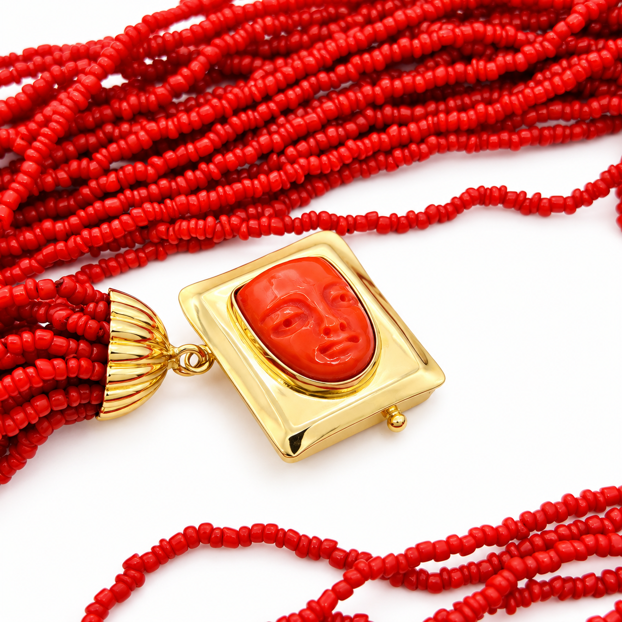 Collana - 18 carati Oro giallo Corallo - Made in Italy - Handmade