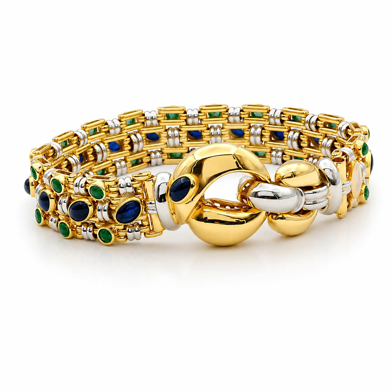 Bracciale - 18 carati Oro giallo, Oro bianco-Zaffiro - Smeraldo - Handmade - Made in Italy