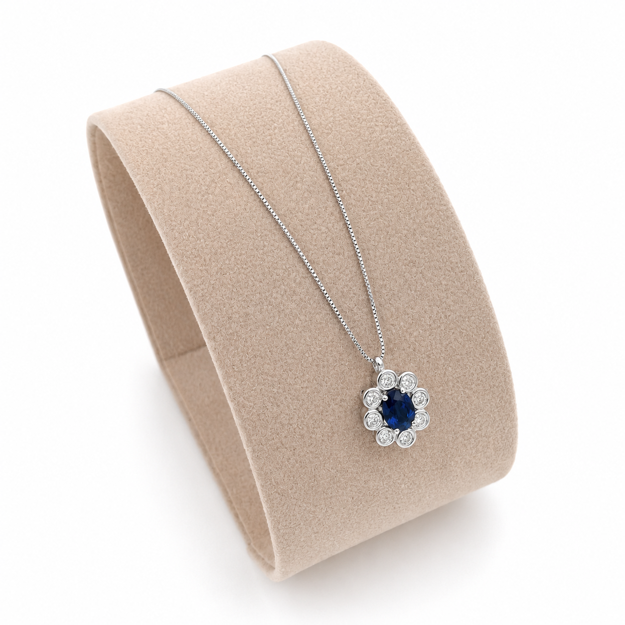 Collana con ciondolo - 18 carati Oro bianco - 1.06ct. tw. Zaffiro - Diamante